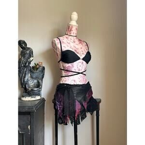 Festival belt handmade raw leather and fabric adjustable